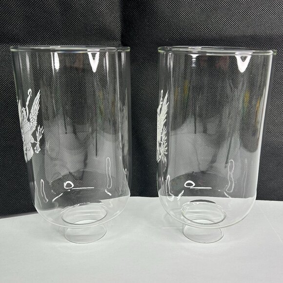 Vintage 7" Clear Glass Hurricane Lamps Shade with Eagle Set of 2 - Picture 4 of 7